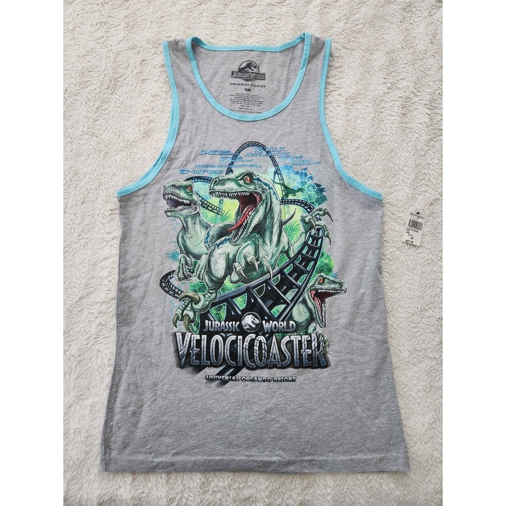 NWT Universal Orlando Jurassic World VelociCoaster Graphic Tank Top Gray Size...